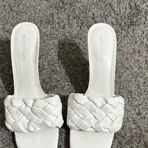 Marc Fisher White Braided Slide Mules